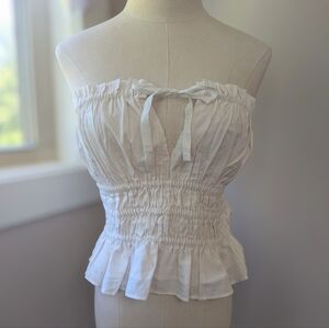 H&M Ruched Tie Milkmaid Tube Top Cream Coquette Dainty Romantic‎